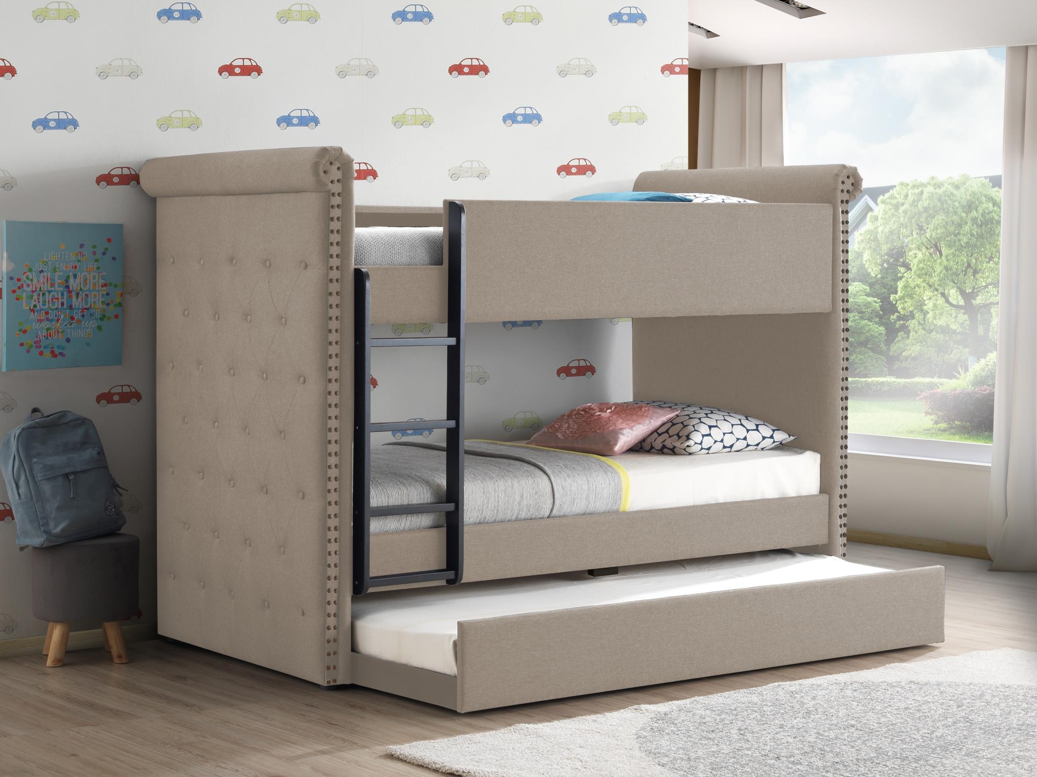 Romana II Twin Over Twin Upholstered Bunk Bed with Trundle